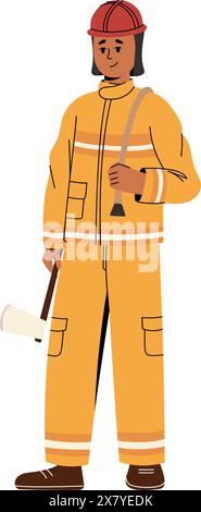 Feuerwehrfigur in Uniform. Isolierte Vektordarstellung Stock Vektor