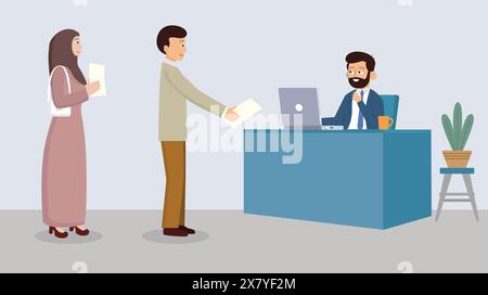 Araber warten in der Schlange, um sich für einen Job im Büro zu bewerben Stock Vektor