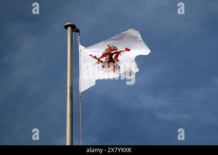 Flagge des Fürstentums Monaco über der Burg Grimaldi Stockfoto