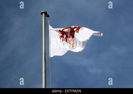 Flagge des Fürstentums Monaco über der Burg Grimaldi Stockfoto