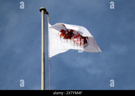 Flagge des Fürstentums Monaco über der Burg Grimaldi Stockfoto