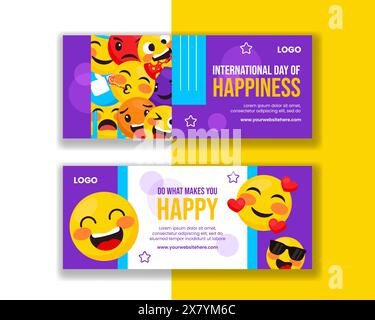 Happiness Day Horizontal Banner Flat Cartoon Hand Gezeichnete Vorlagen Hintergrund Illustration Stock Vektor
