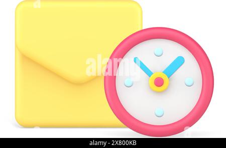 Express-Postzustellung E-Mail empfangen Senden gelben Briefumschlag Uhr Countdown realistische 3D-Icon-Vektor-Illustration. Postkorrespo Stock Vektor