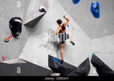 Die Finals 2023 Bouldern Damen Deutsche Meisterschaft Bouldern am 09.07.2023 im Landschaftspark Duisburg-Nord in Duisburg Leonie LOCHNER Foto : Norbert Schmidt, Düsseldorf Stockfoto