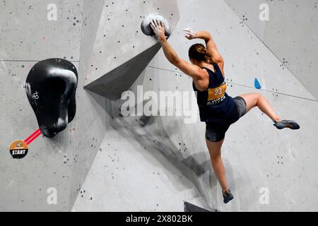 Die Finals 2023 Bouldern Damen Deutsche Meisterschaft Bouldern am 09.07.2023 im Landschaftspark Duisburg-Nord in Duisburg Leonie LOCHNER Foto : Norbert Schmidt, Düsseldorf Stockfoto