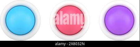 Satz von mehrfarbigen eingekreisten Tasten für die Steuerung des ein- und Ausschalters der Benutzeroberfläche 3D-Symbolvorlage Vektorillustration. Kollektion hell t Stock Vektor