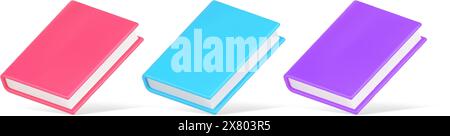 Helle isometrische Papierbücher zum Lesen Lernen oder Unterhaltungs-3D-Icon-Vorlage-Vektor-Illustration. Sammlung von mehrfarbigen Lehrbüchern Stock Vektor