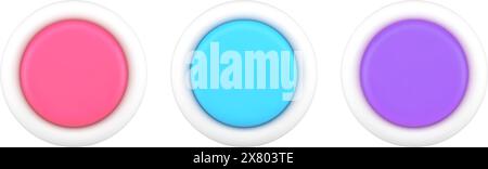 Sammlung helle eingekreiste Taste mehrfarbige Anzeige mit weißem Rahmen 3D Icon Design Vorlage Vektor Illustration. Stellen Sie das mehrfarbige Schaltgerät e ein Stock Vektor