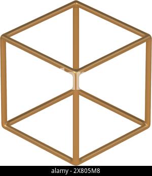 Goldene 3D-Kubikrahmen-Vektorvorlage. Digitales Designstück mit geometrischer Perspektive für kreative technische Innenräume. Baukasten im modernen scu Stock Vektor