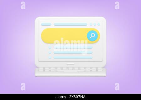 Minimalistische Suchleiste auf Website 3D-Symbol. Entfernen Sie die Online-Sitenavigation mit dem Lupensymbol. Benutzeroberfläche für Textabfragen. Optimierung Bro Stock Vektor