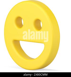 Drehtes fröhliches Emoji mit Schatten-3D-Symbol. Symbol für Gespräche und zum Ausdruck von Freude, Glück und Lachen. Gedrehtes rundes gelbes Emoticon mit positivem e Stock Vektor