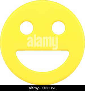 Fröhliches Emoji 3D-Symbol. Symbol für Gespräche und Freude. Abstraktes, glückliches lächelndes Gesicht. Runder gelber Smiley mit positiven Emotionen. Cartoon Joyfu Stock Vektor