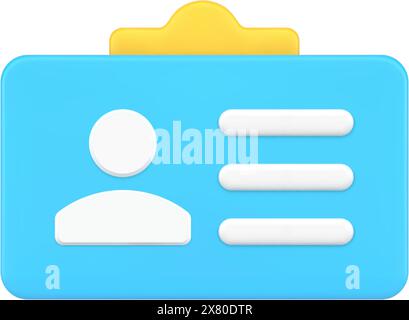 Einfache 3D Clipboard Visitenkarte helle Icon Vektor Illustration. ID-Zugriff auf leere Vorlage mit Avatar- und Namenstags-Position für Text isoliert auf weiß. Stock Vektor