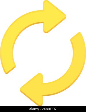 Einfache gelbe Drehkreispfeile 3D-Symbolvektor-Illustration. Dynamisches Symbol für Verbindung, Download, Aktualisierung, Recycling, Navigationsprozess isol Stock Vektor
