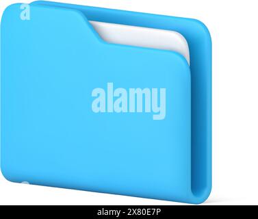 Blauer Ordner für die Dokumentspeicherung 3D-Symbolvektorgrafik. Logotype Archiv Dateninformationen Desktop-Benutzeroberfläche Speicher-Organizer isoliert. Equ Stock Vektor