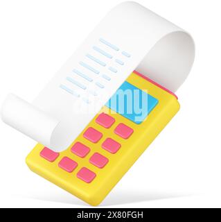 Einfache isometrische Zahlungsmaschine mit Rechnung 3D-Icon-Vektor-Illustration. POS-Terminal-Emblem mit Tasten und Display isoliert auf weiß. Finanzbusin Stock Vektor