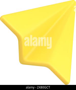 Gelbe Papierebene 3D Isometrisches Symbol Vektorillustration. Abstraktes, hochfliegendes Flugzeug minimales Symbol für das Senden von Internet-Nachrichten, E-Mails oder E-Mails isoliert. Stock Vektor