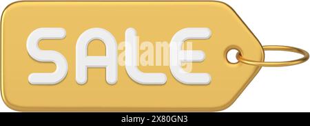Sale Tag Seil golden metallic Premium Business Retail Preis off Sonderangebot 3D Symbol realistische Vorlage Vektor Illustration. Rabatt-Einkaufsetikett Stock Vektor
