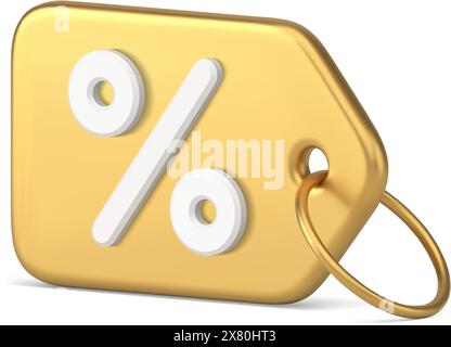 Teuer metallic golden Tag Seil Prozentsatz horizontal diagonal hängend 3D Symbol realistische Vorlage Vektor Illustration. Luxury Business Label Teilhaber Stock Vektor