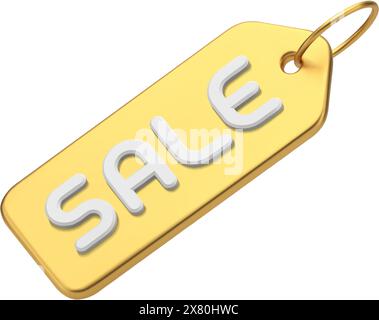 Goldene Metallic Verkauf Tag Seil Geschäft Label diagonal realistische 3D Symbol Vektor Illustration. Werbeaussage für kostengünstiges Shopping-Badge Stock Vektor