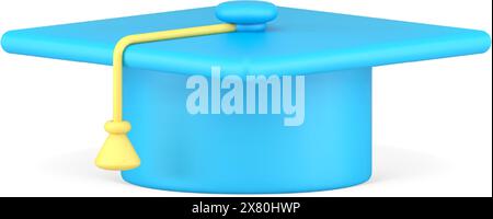 Realistische 3D Symbol isometrische blaue Graduierung Kappe Grad hohe Universität Leistung Vektor Illustration. Absolvent Hut mit Quaste Symbol Weisheit, educat Stock Vektor