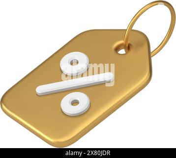 Goldenes Metallic glänzendes Retail-Tag-Seil auf Ring diagonal platziert 3D Symbol realistische Vektor-Illustration. Teuere Geschäft Finanzmarketing Verkauf Disc Stock Vektor