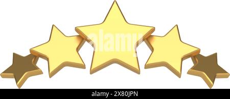Goldene fünf-Sterne-Bewertung Preis Qualitätsbewertung Premium-Abzeichen realistische 3D-Icon-Vektor-Illustration. Erstklassiger Service, ausgezeichneter Preis, Luxusbett Stock Vektor
