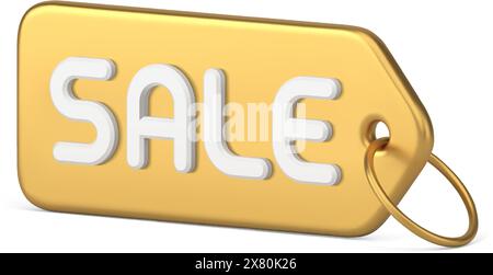 Metallic golden glänzend diagonal platziert isometrische Verkauf Tag Seil hängen auf Ring realistische 3D Symbol Vektor-Illustration. Horizontales Geschäft im Einzelhandel Stock Vektor