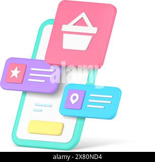 Shopping Online-Shop Geschäft Geschäft Handel Einzelhandel Smartphone Anwendungstasten Benutzeroberfläche realistische 3D-Symbol isometrische Vektorillustration. Praktikant Stock Vektor