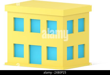 Zweistöckige Immobilienwohnung städtisches Haus gelbe Fassade mit blauem Fenster isometrische 3D-Icon realistische Vektorillustration. Wohnanlage Stadt Stock Vektor