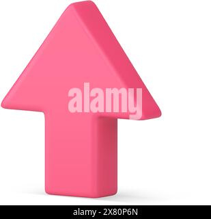 Isometrischer Richtungszeiger mit rosa nach oben zeigendem Pfeil für Unternehmen mit positivem Trend zur Analyse einer realistischen 3D-Symbolvektorgrafik. Hochglanzrot nach oben, vertikal Stock Vektor