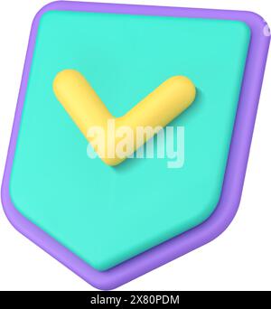 Datenschutz isometrische Abschirmung Erfolgsinformationen Schutzkontrolle mit positivem Häkchen realistische 3D-Symbolvektordarstellung. Sicherheitsverschlüsselungsdaten Stock Vektor