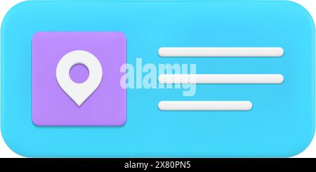 Lageplan Benutzeroberflächenfenster QuickInfos Smartphone Desktop Button Menünavigation realistische 3D-Symbolvektorgrafik. Geolokationsmarkierung distan Stock Vektor