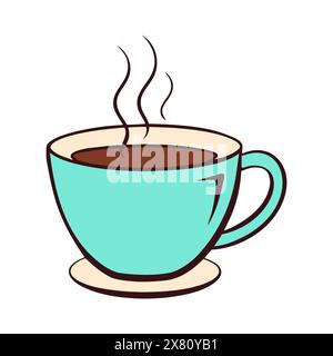 Becher Tasse mit heißem Getränk Kaffee oder Tee, Kritzelstil, isoliert auf weißem Hintergrund. Vektorabbildung Stock Vektor