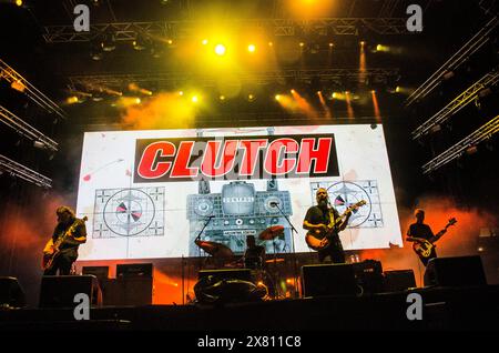 Clutch trat beim Release Athens Festival in Plateia Nerou/Griechenland im Juni 2019 auf Stockfoto