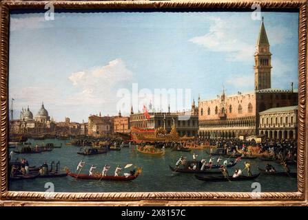 Giovanni Antonio Canal, dit «Canaletto», Venècia, 1697-1768, Rückkehr von 'Il Bucintoro' am Himmelfahrtstag, 1745-1750, Nationalmuseum für katalanische Kunst, Mus Stockfoto