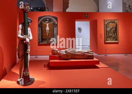 Pedro Millán, Christus gebunden an die Kolonne, 1487, Pedro Berruguete, Christus am Kreuz, 1493–1498, Glaubensorden unter dem Vorsitz von Santo Domingo de Guzm Stockfoto