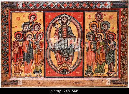 Frontal d'altar de la Seu d'Urgell o dels Apostols, S. XII, mittelalterliche romanische Kunst, Nationales Museum für katalanische Kunst, Museu Nacional d’Art de Catalunya, Stockfoto