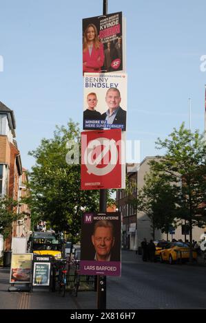 Cpenhagen/Dänemark/22. MAI 2024/ Poster zu den EU-Parlamentswahlen verschiedener dänischer politischer Parteien in Kopenhagen Dänemark. (Foto. Francis Joseph Dean/Dean Pictures) (nicht für kommerzielle Zwecke) Stockfoto