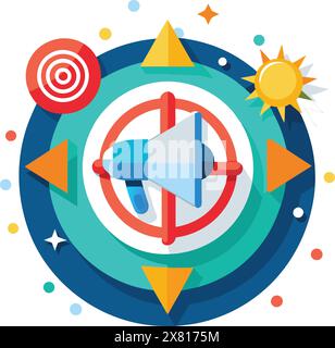 Vektorsymbol für Marketingwerbung. Lineares Illustrationssymbol und Designelement isoliert auf weiß. Gliederung der grafischen Schilder für das Weblogo Stock Vektor