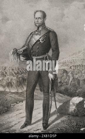 Friedrich von Preußen (1794-1863). Preußischer Prinz und Offizier. Hochformat. Zeichnung von C. Legrand. Lithographie von Donón. Reyes Contemporáneos (Zeitgenössische Könige). Band III. Veröffentlicht in Madrid, 1854. Stockfoto