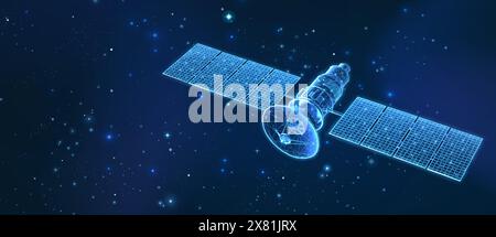Satellit auf dem Hintergrund des Weltraums. Weltraumforschung, GPS-Technologie Stock Vektor