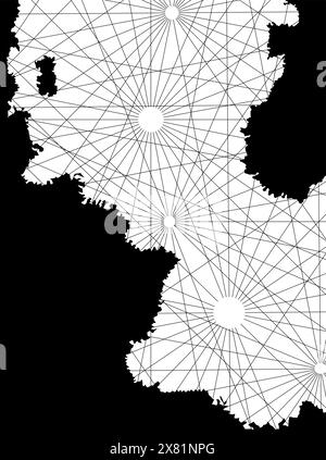 Portolan Karte, zwei Kontinente Küste und ein Meer. Schwarz-weiß. Navigation im Mittelalter Stock Vektor