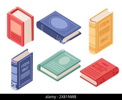 Satz eines anderen Buches mit gebundener Vektorillustration isoliert auf weißem Hintergrund Stock Vektor