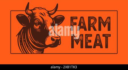 Kuh, Stier, Rindfleisch. Schwarze Kuhkopf-Silhouette mit Hörnern Stock Vektor