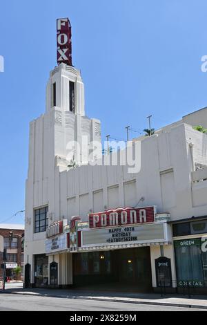 POMONA, KALIFORNIEN – 18. MAI 2024: Das Fox Theater ist ein vollständig restaurierter Art déco-Kinopalast, der 1931 erbaut wurde. Stockfoto