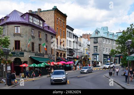 Blick entlang der Rue Garneau, Old Quebec City, Quebec, Kanada Stockfoto