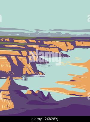 WPA-Posterkunst des Lake Powell in der Glen Canyon National Recreation Area auf dem Kaiparowits Plateau in Utah und Arizona USA in Works Project Administrati Stock Vektor