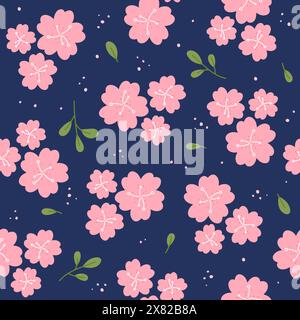Blumenmuster. Netter Sakura Blumen Vektor nahtloser Hintergrund. Wiederkehrende Illustration der floralen botanischen Elemente und Blätter Stock Vektor