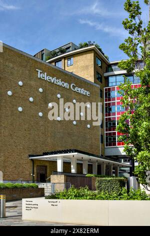 Television Centre White City, ehemaliger Hauptsitz der BBC, Wood Lane, Borough of Hammersmith & Fulham, London, England, Großbritannien Stockfoto